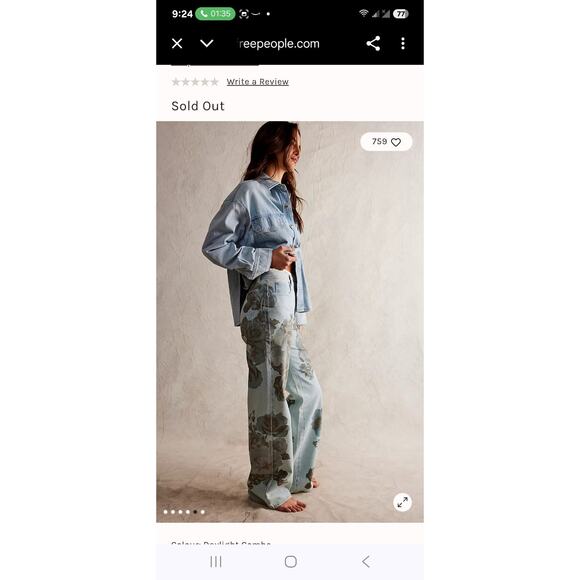 We The Free Tinsley Baggy High-Rise Printed Jeans Sz 26 - Picture 4 of 9